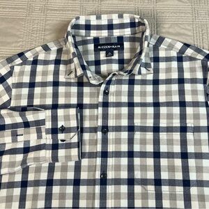 Mizzen Main Shirt Mens Size Large Trim Blue Check Button Up Flannel Lightweight